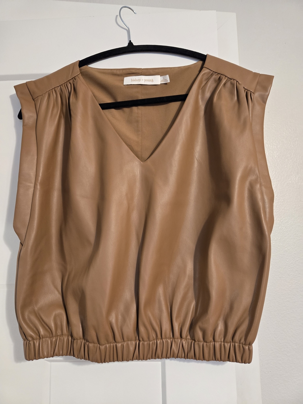 bishop + young Camel Faux Leather V-Neck Cropped Tank